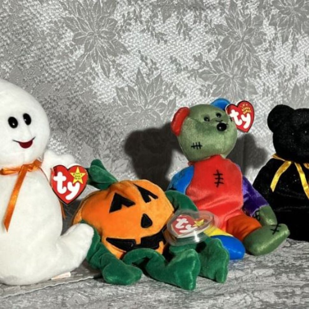 RARE Lot of 4 Scary Ty Beanie Babies 4th Gen Halloween Spooky Pumkin Haunt